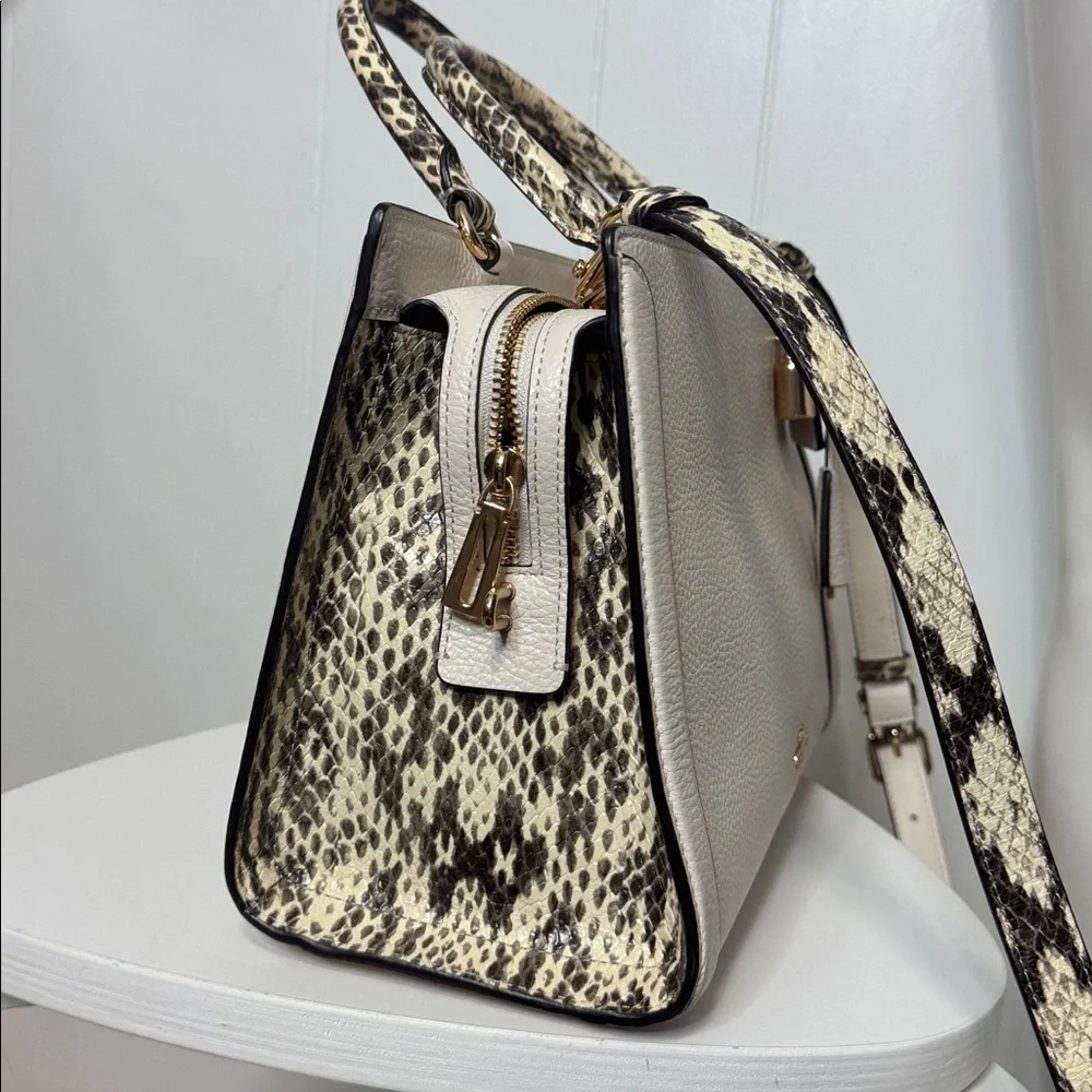 Coach satchel chalk white snake print accent tote purse NWOT